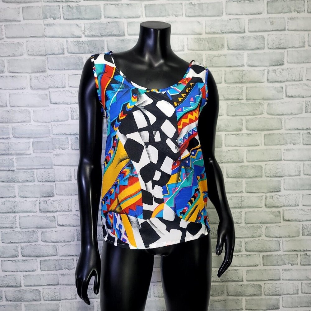 Vintage 90s Impressions Womens S Colorful Abstract Colorful Flowy Tank Top